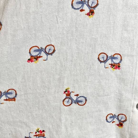 RAE DUNN novelty linen blend bicycle print button up shirt size medium - Picture 4 of 7